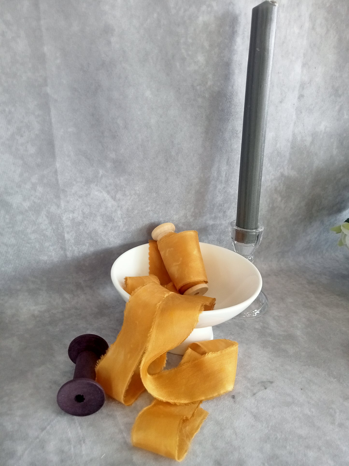 Hand dyed mustard silk ribbon