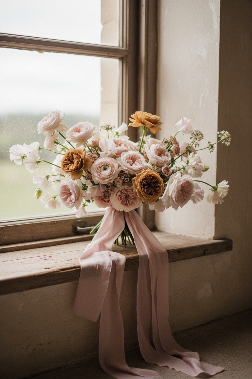 Hand dyed pink champagne silk ribbon