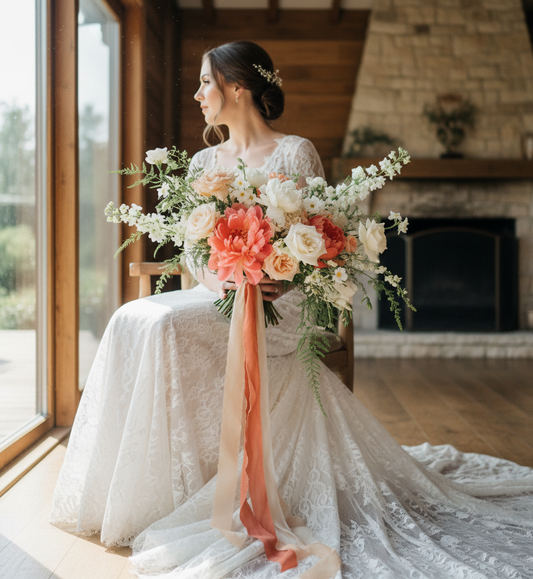 Hand dyed apricot silk ribbon