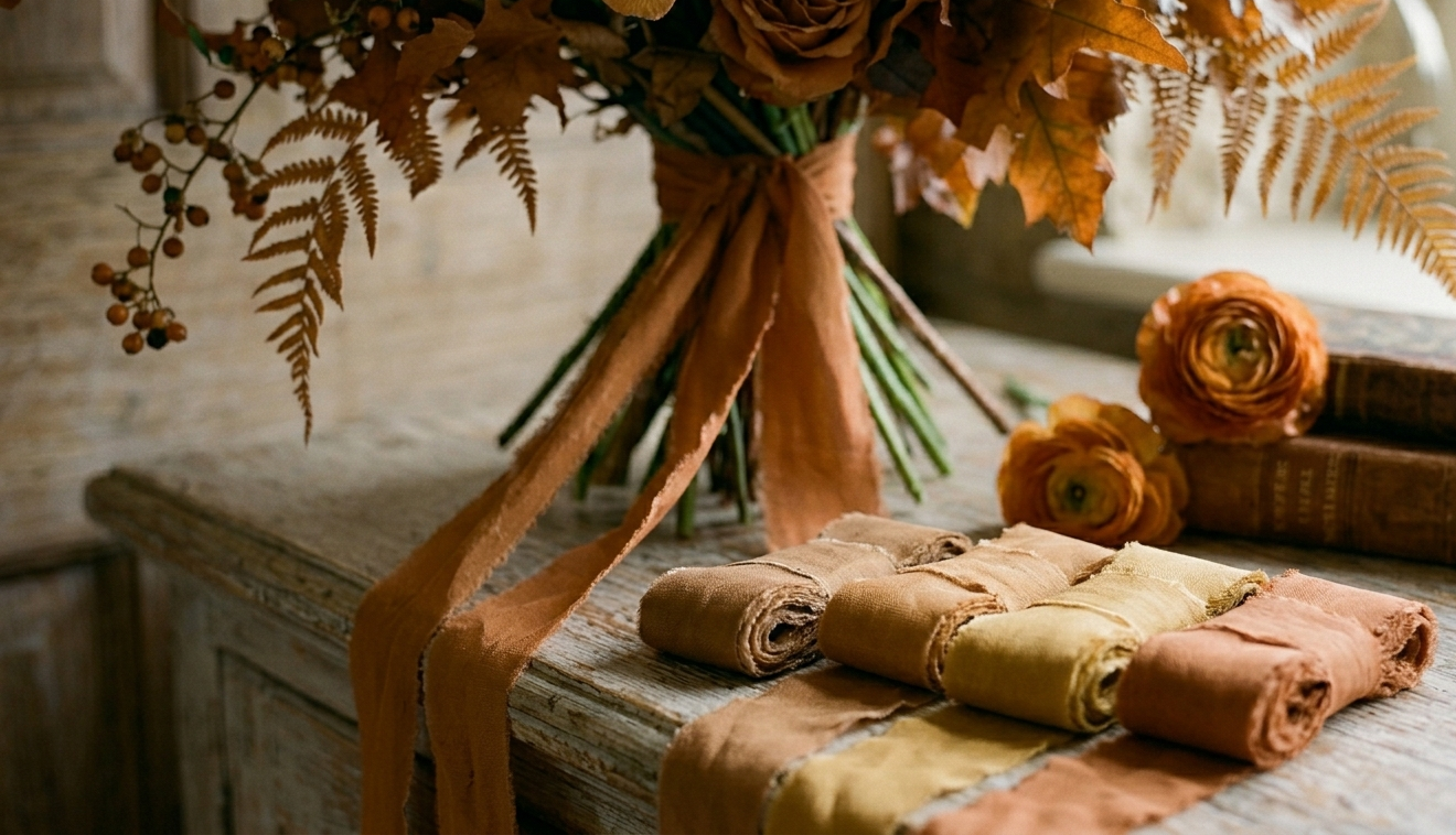 Hand dyed pumpkin spice silk ribbon