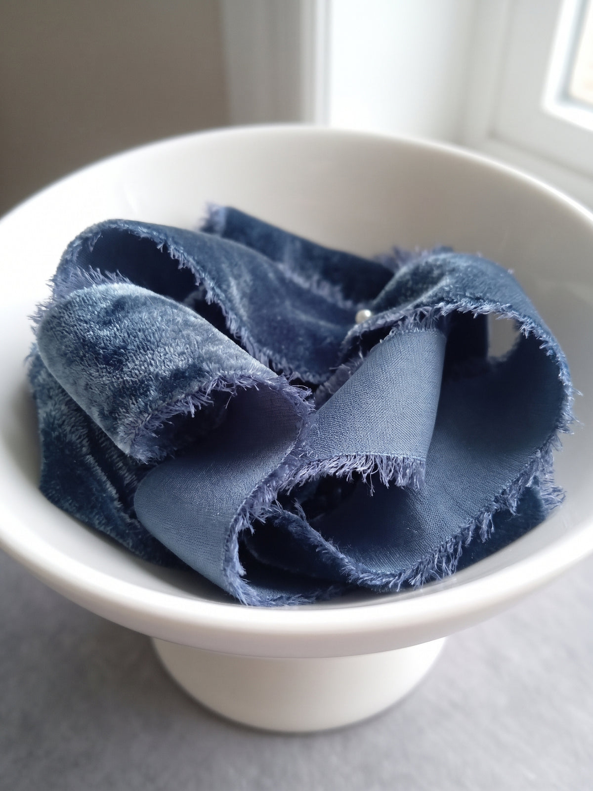 Blue Ink Silk Velvet Ribbon
