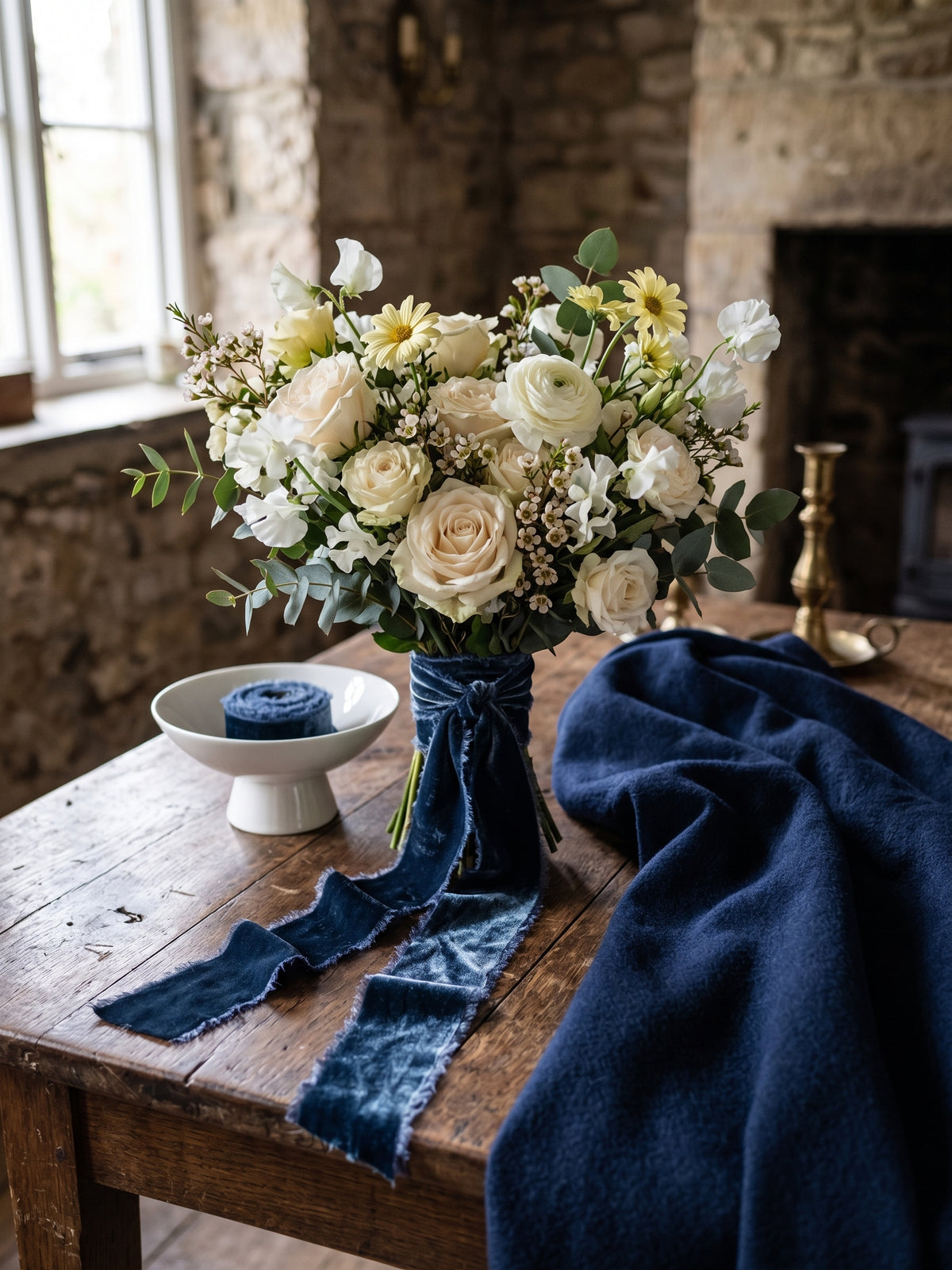 Blue Ink Silk Velvet Ribbon
