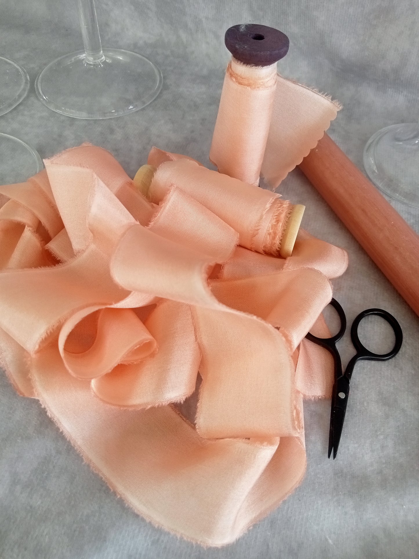 Hand dyed apricot silk ribbon