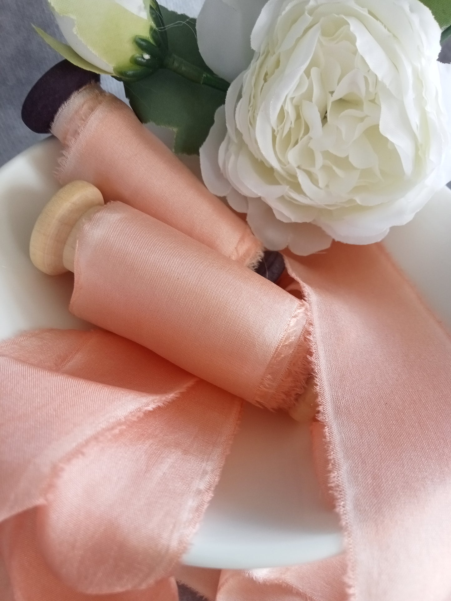 Hand dyed apricot silk ribbon