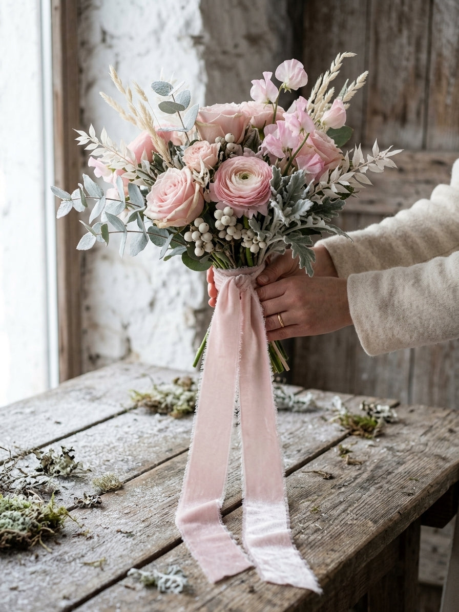 Pale Pink Silk Velvet Ribbon