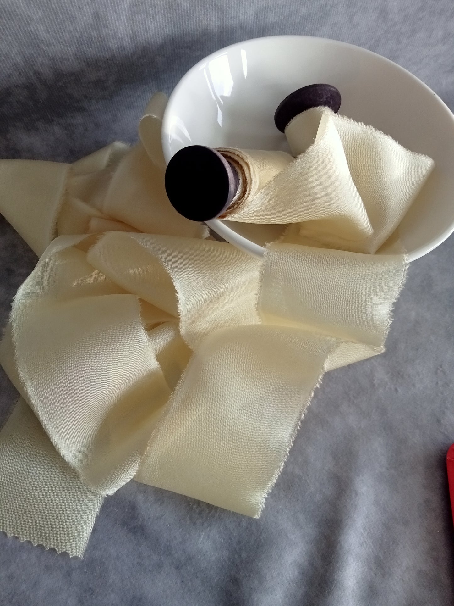Hand dyed buttermilk silk ribbon
