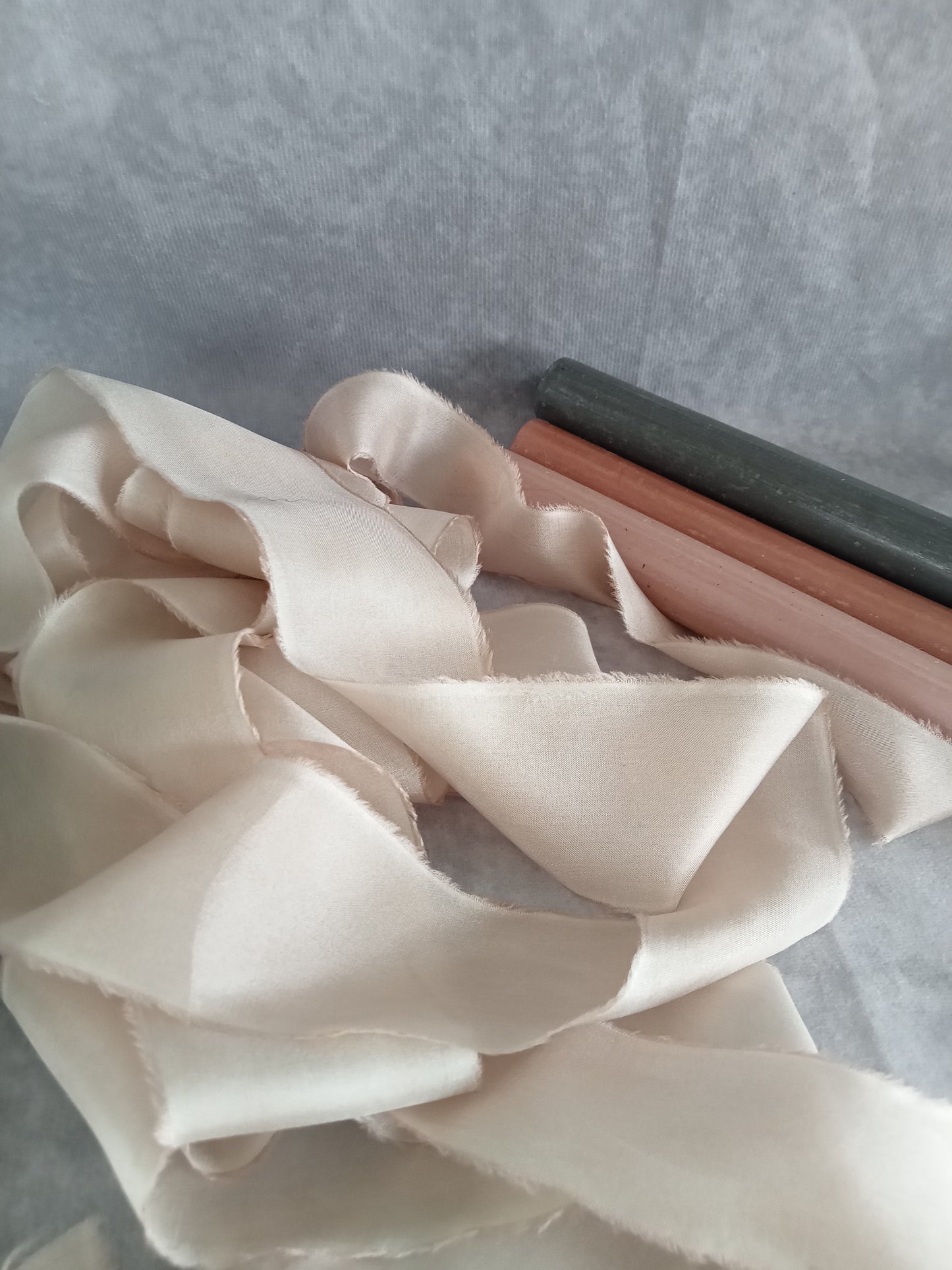 Hand dyed champagne silk ribbon