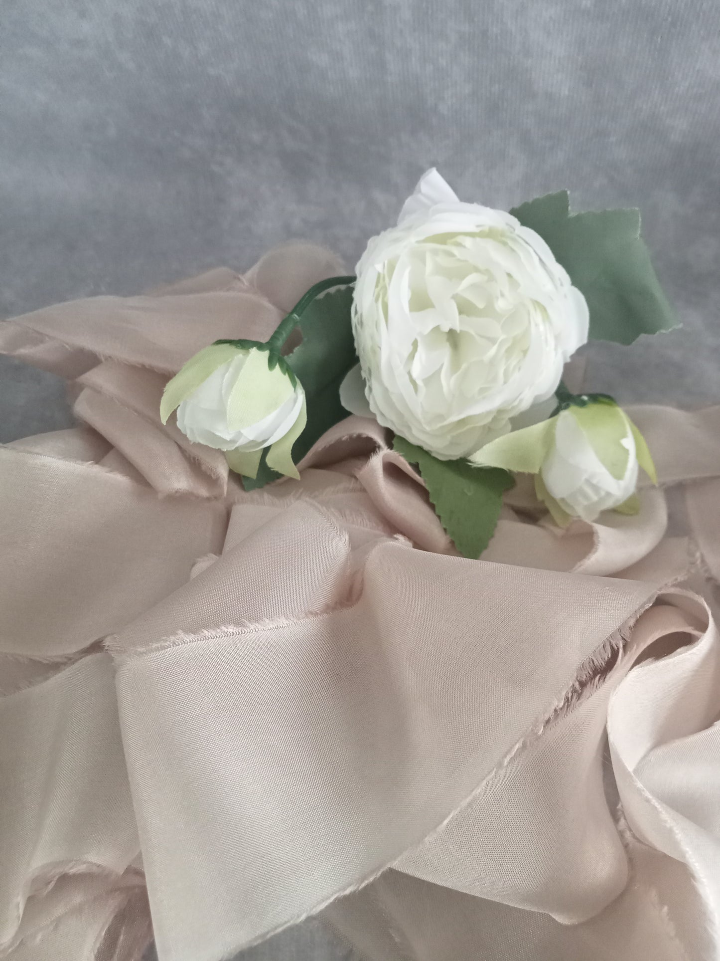 Hand dyed champagne silk ribbon