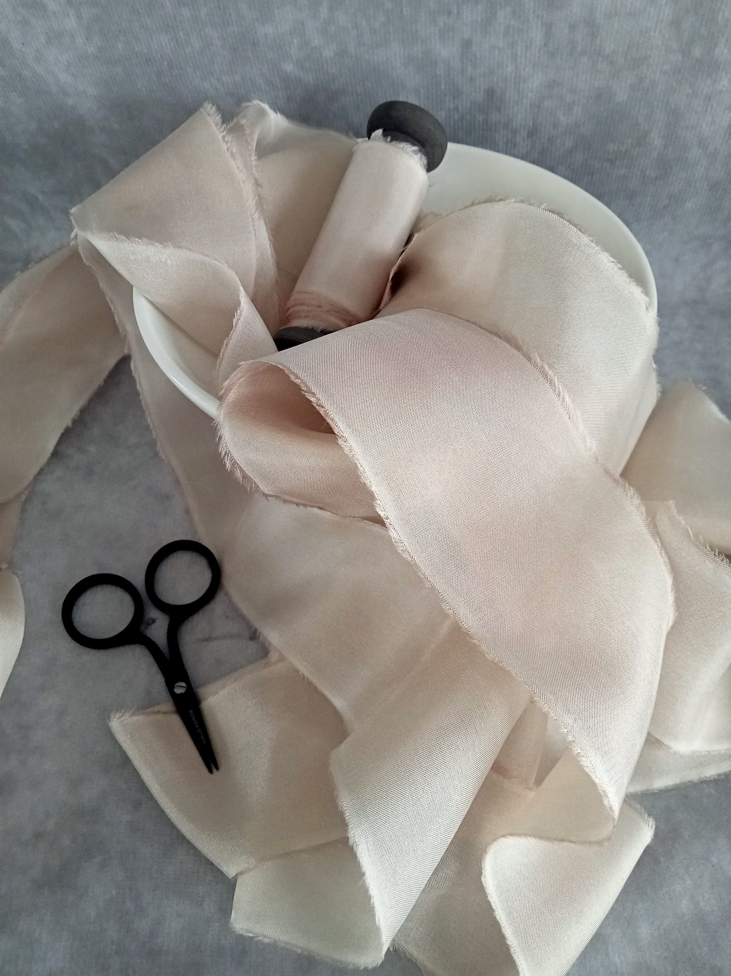 Hand dyed champagne silk ribbon