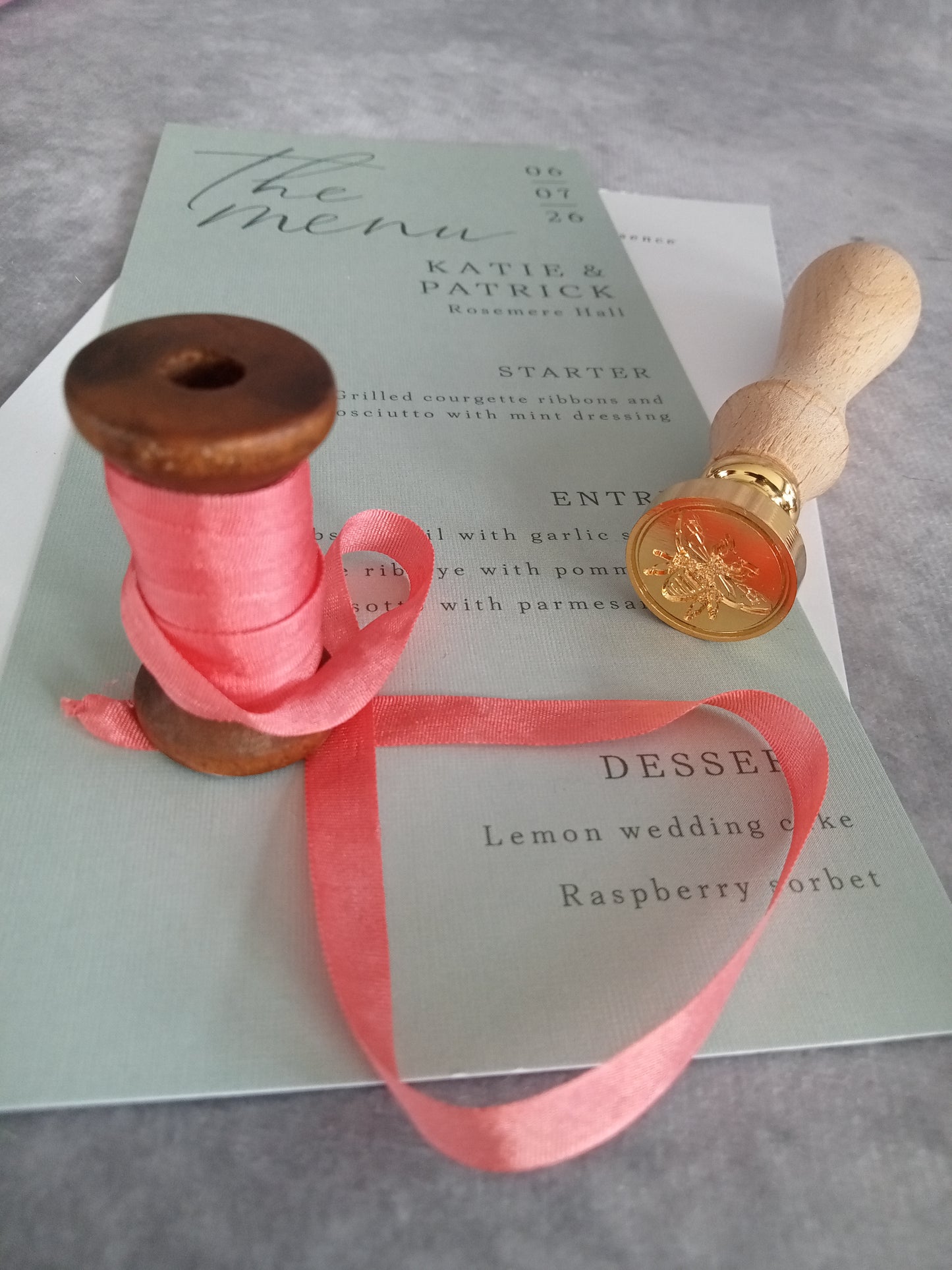 Hand dyed coral silk ribbon