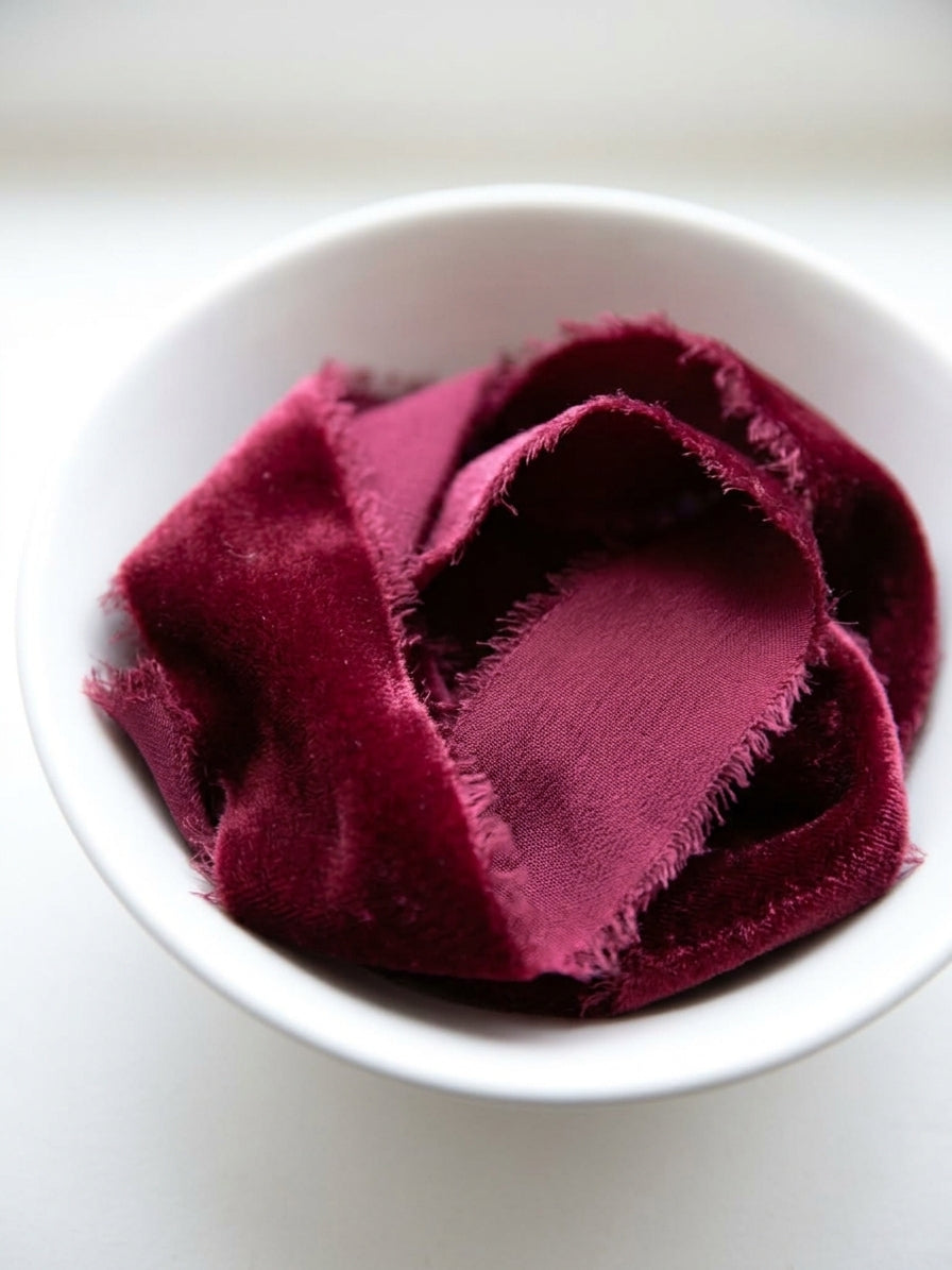 Deep Red Cranberry Silk Velvet Ribbon