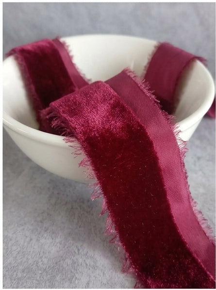 Deep Red Cranberry Silk Velvet Ribbon