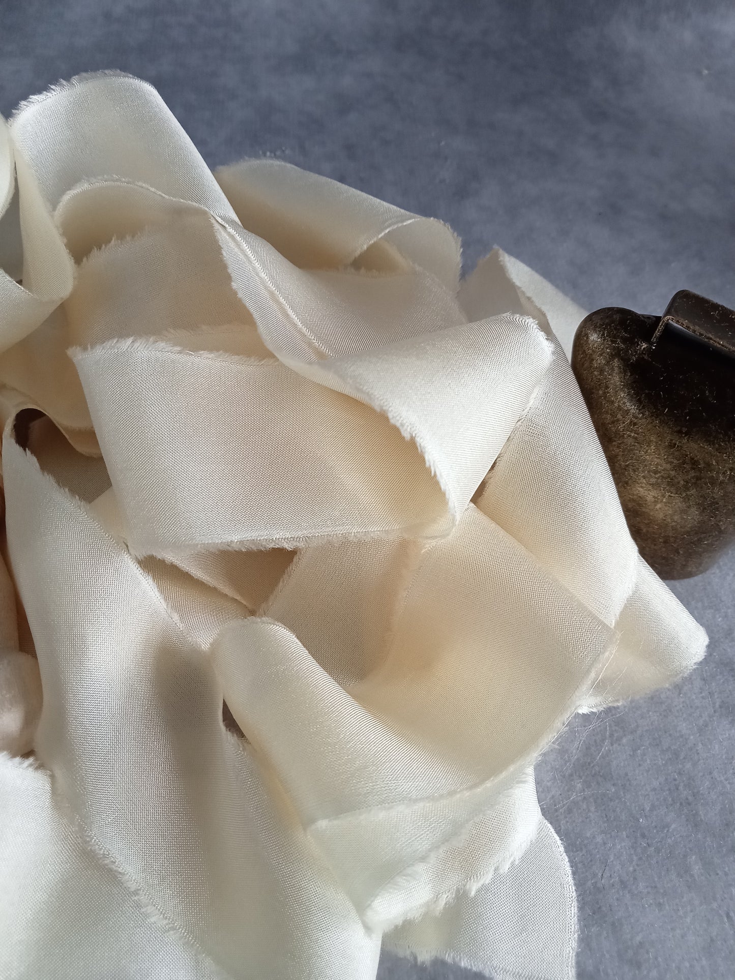 Hand dyed cream silk ribbon