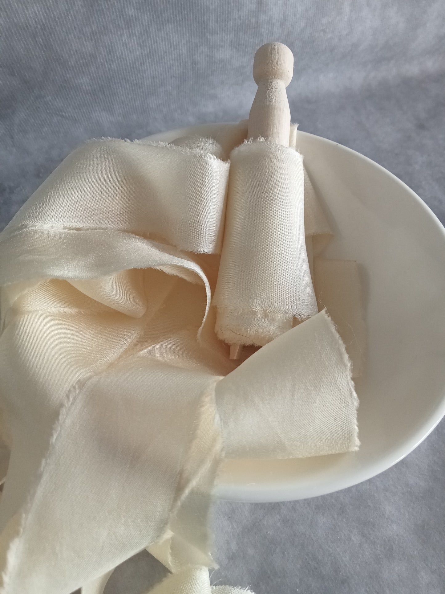 Hand dyed cream silk ribbon