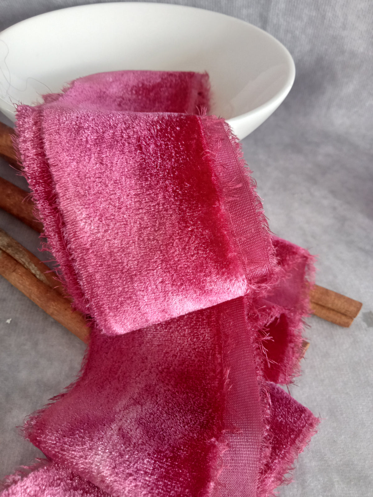 Deep Pink Silk Velvet Ribbon