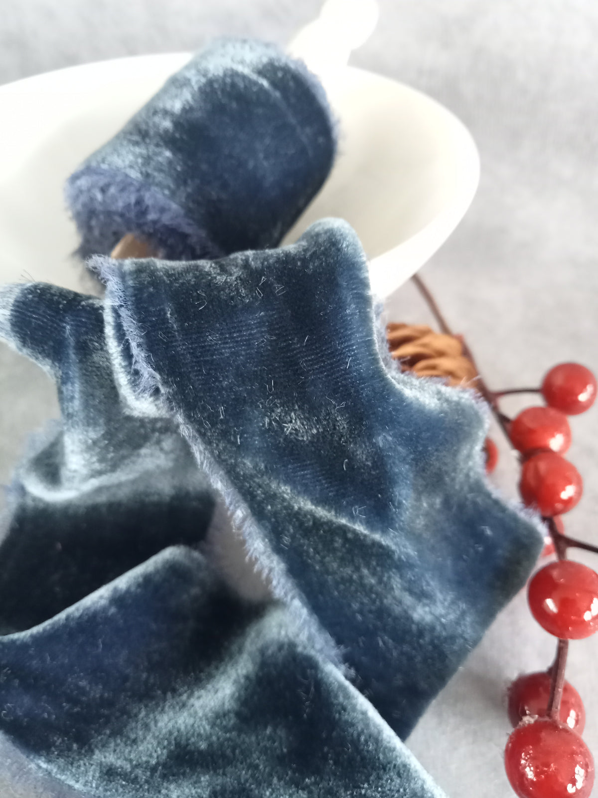 Blue Ink Silk Velvet Ribbon
