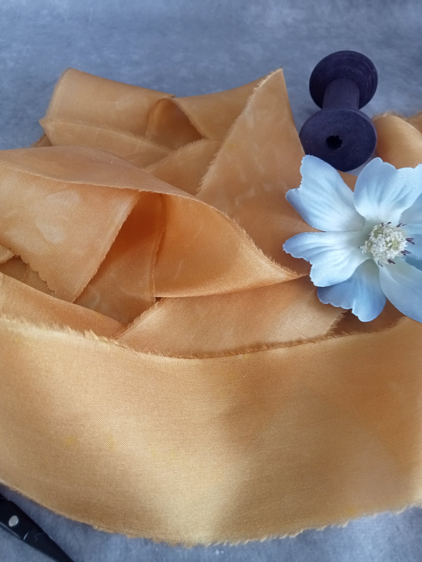 Hand dyed mustard silk ribbon