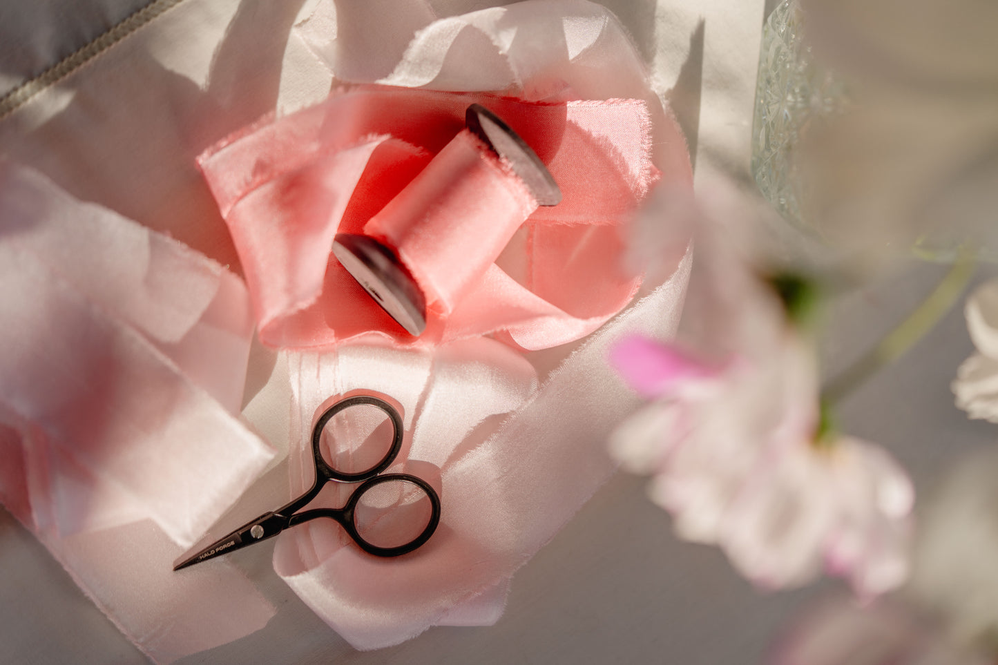 Hand dyed apricot silk ribbon