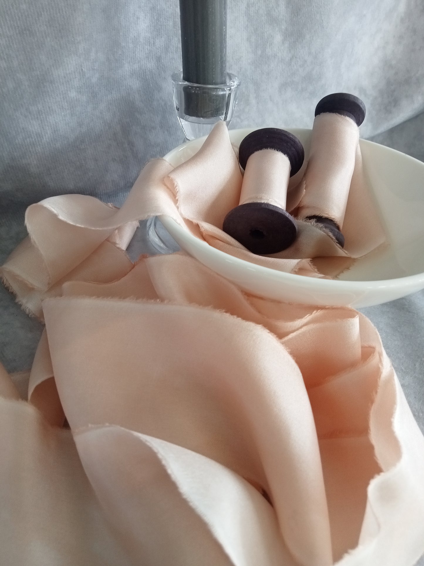 Hand dyed pink champagne silk ribbon