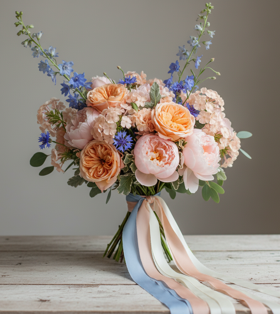 Hand dyed summer blue silk ribbon