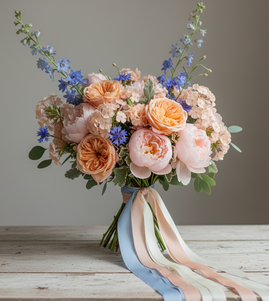 Hand dyed summer blue silk ribbon