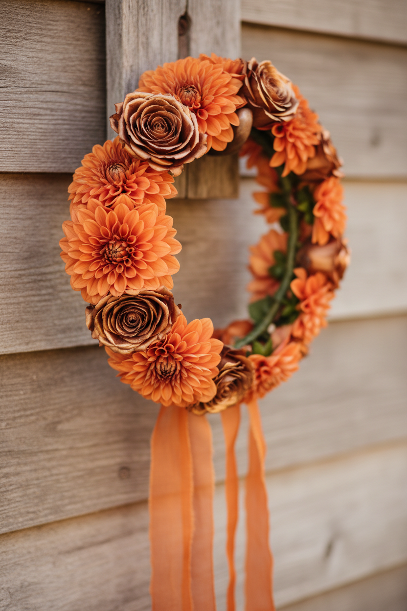 Hand dyed pumpkin spice silk ribbon