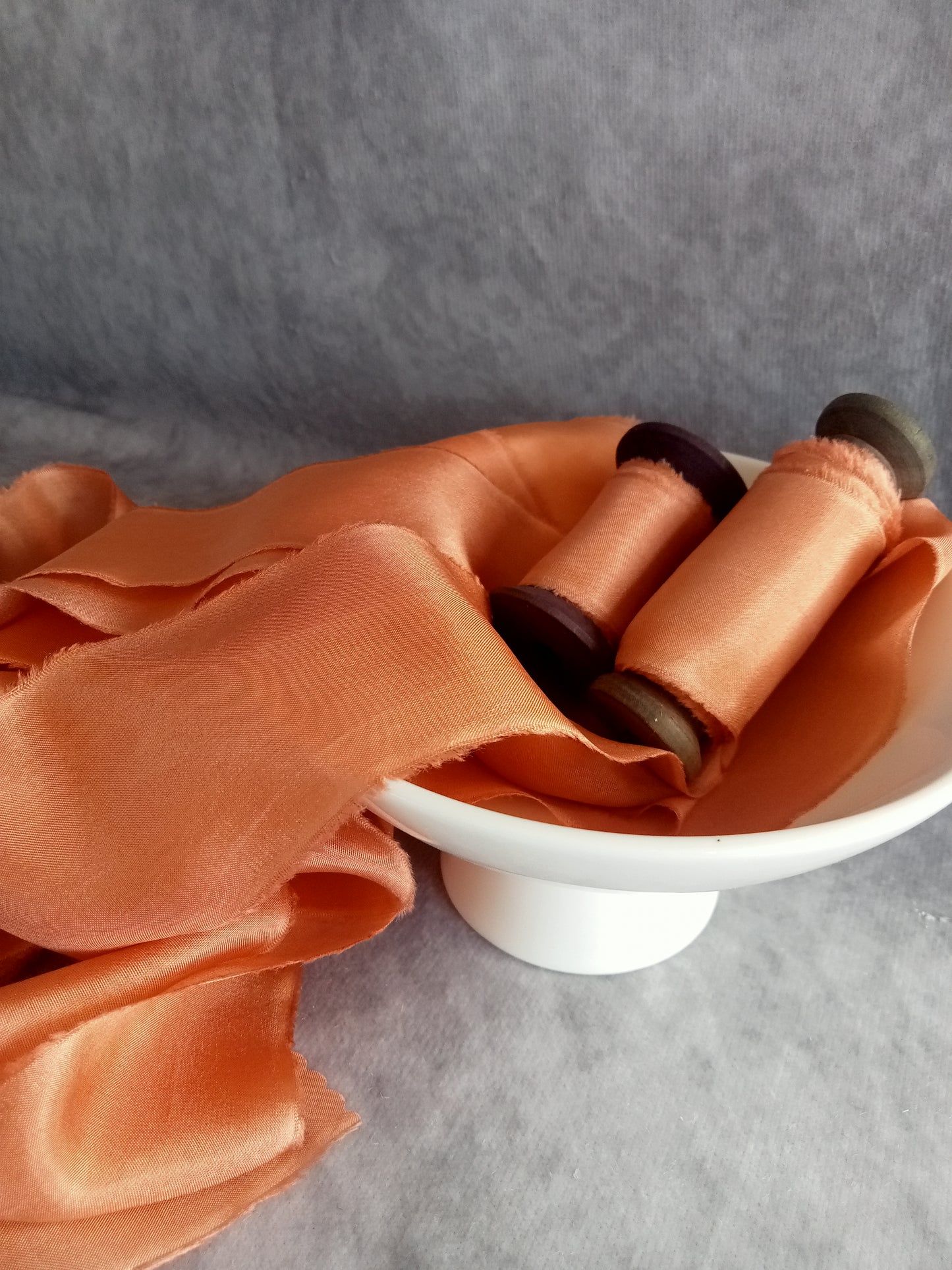 Hand dyed pumpkin spice silk ribbon