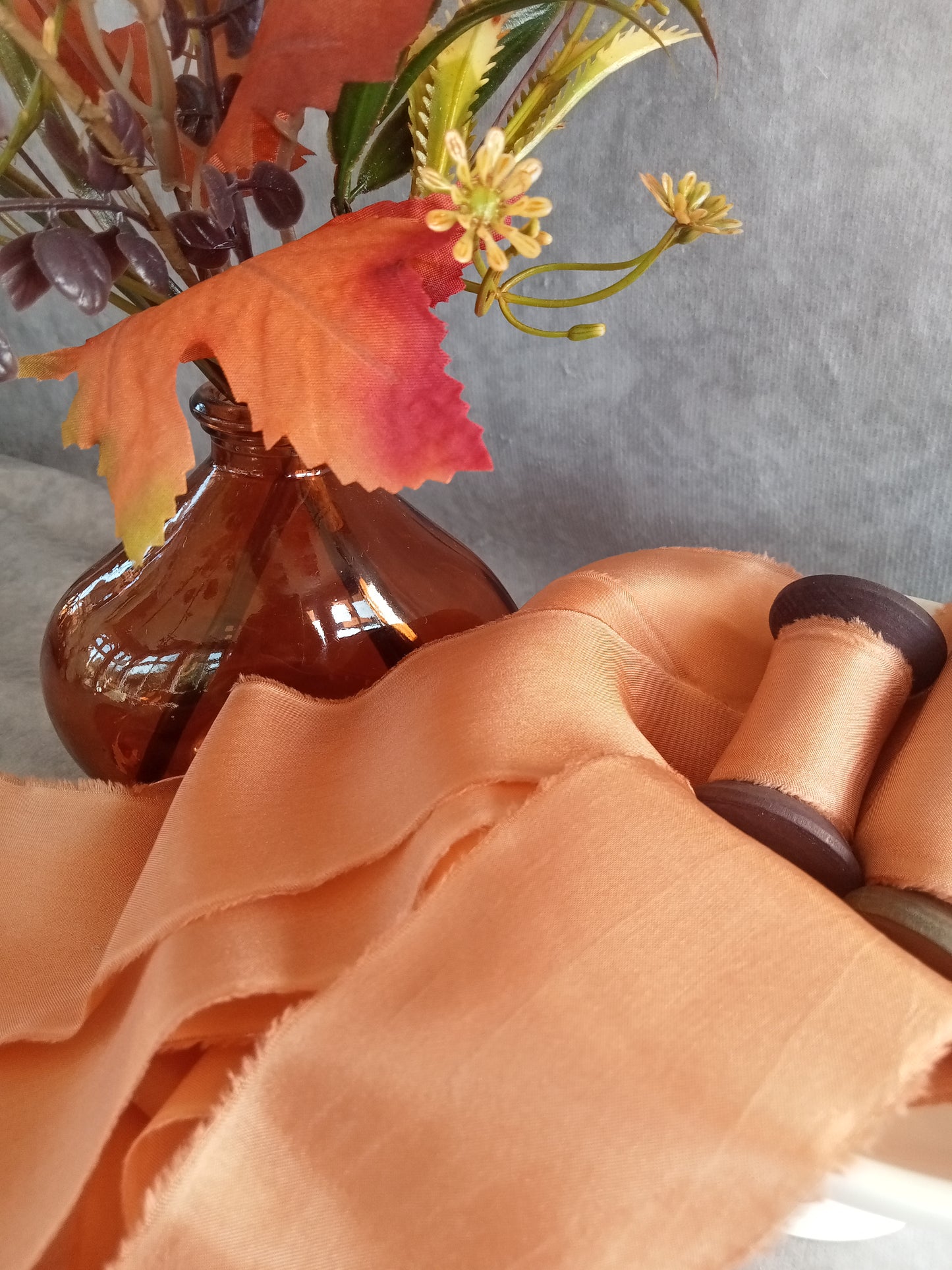 Hand dyed pumpkin spice silk ribbon