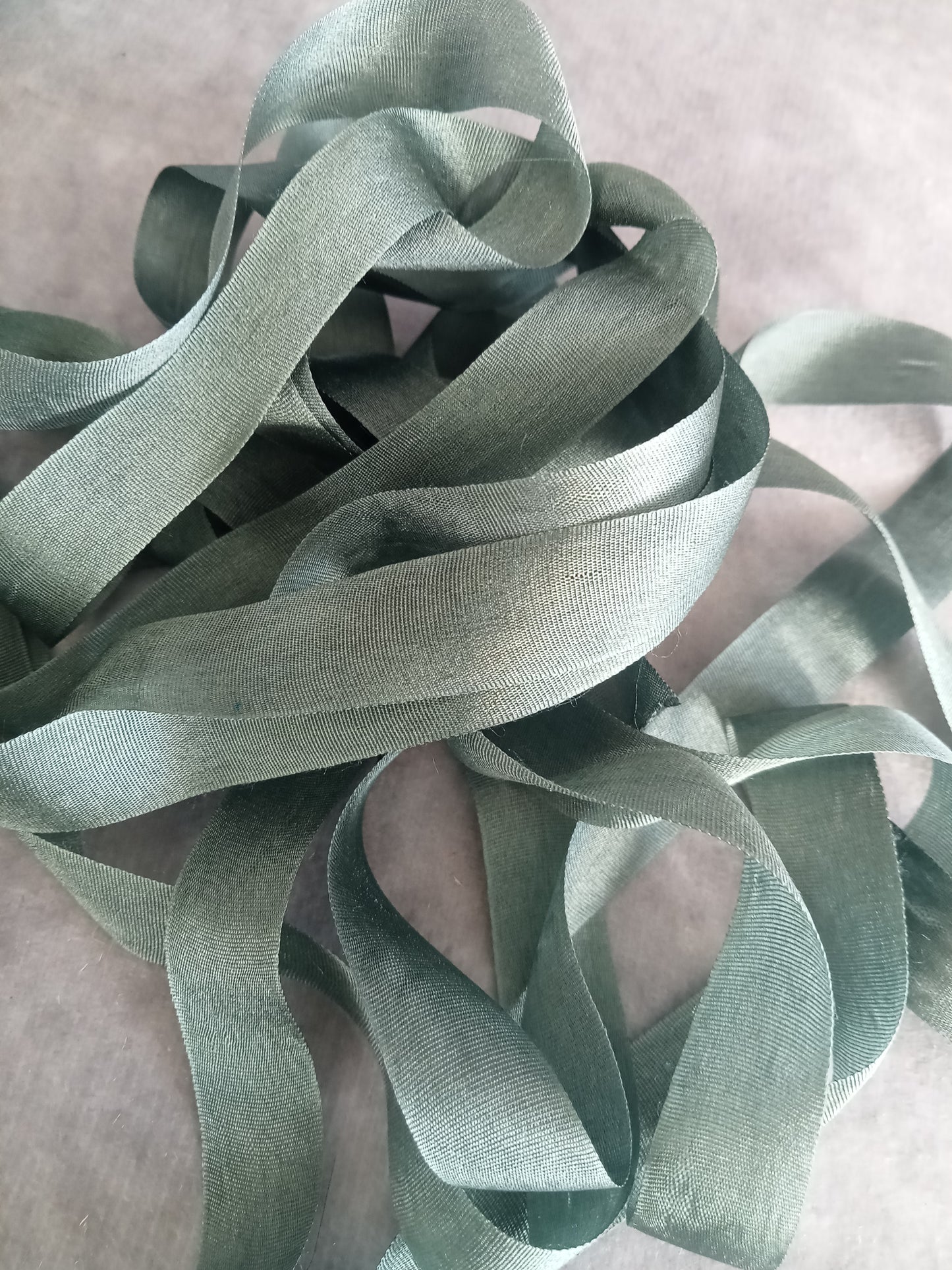Hand dyed sage silk ribbon