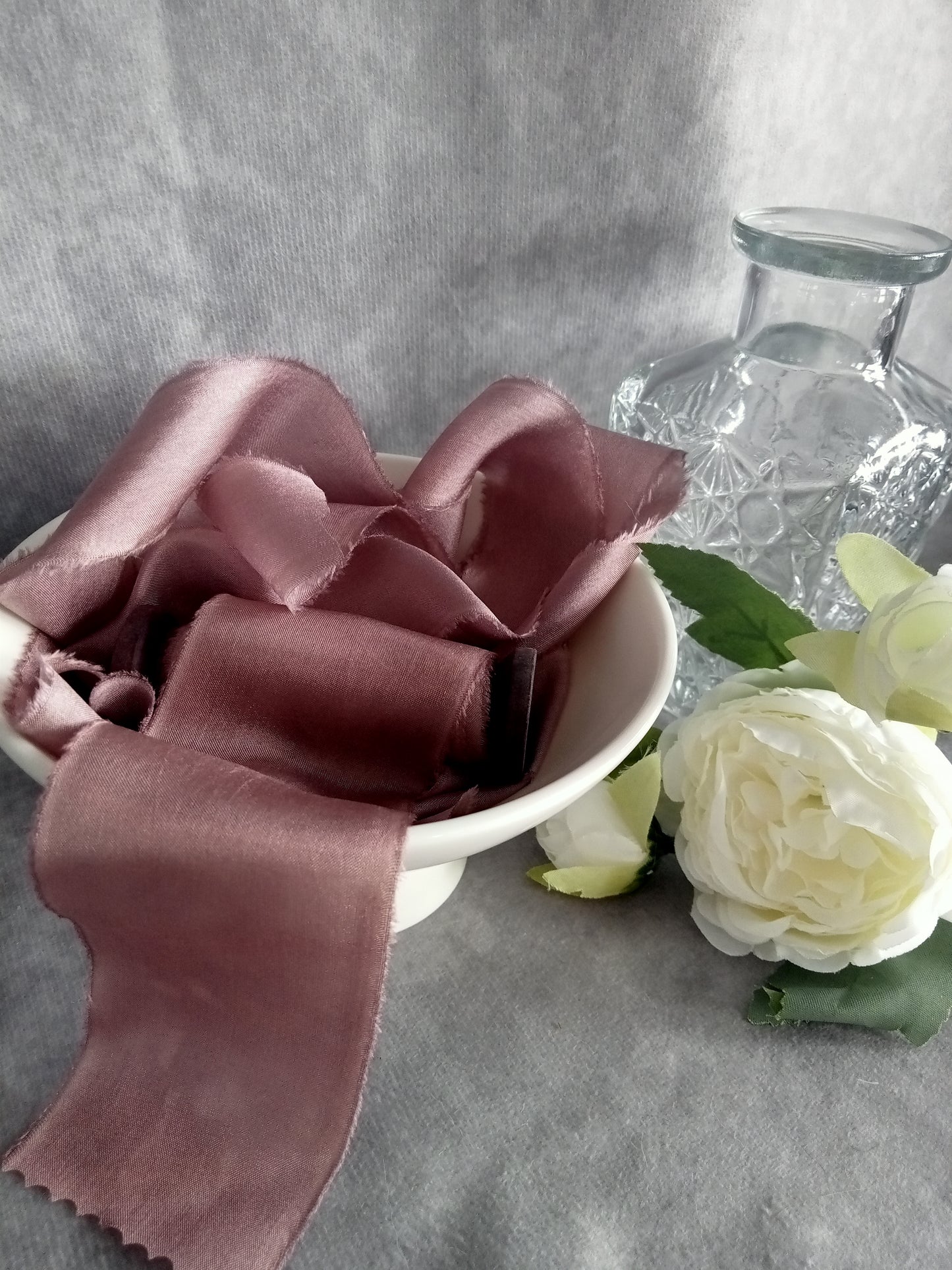 Hand dyed soft plum silk ribbon