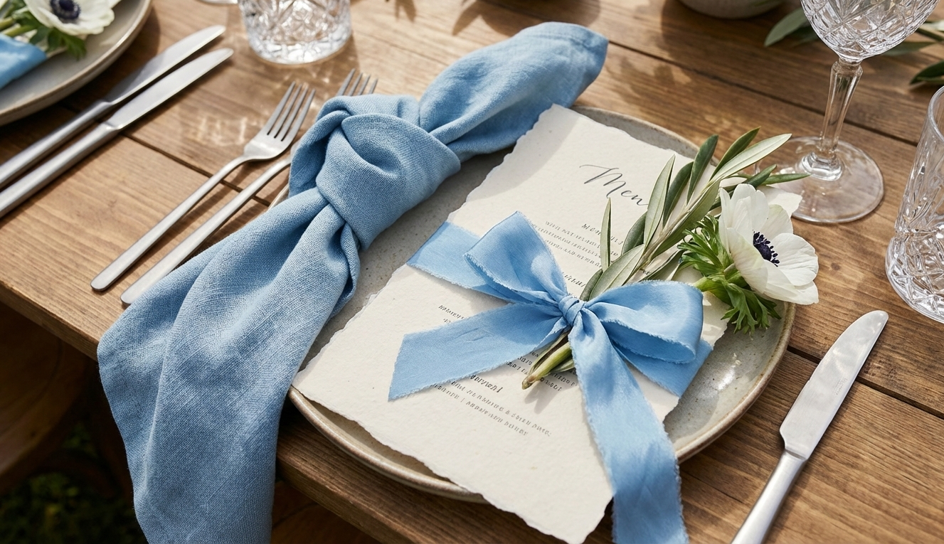 Hand dyed summer blue silk ribbon
