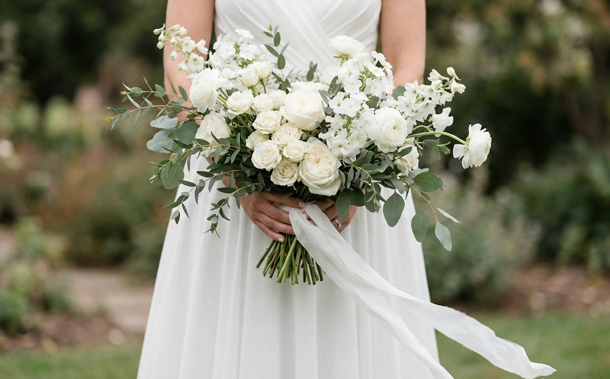 Hand made white silk ribbon